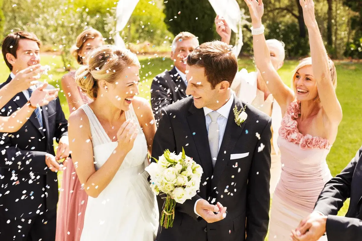 Confetti moment in the Courtyard after the ceremony