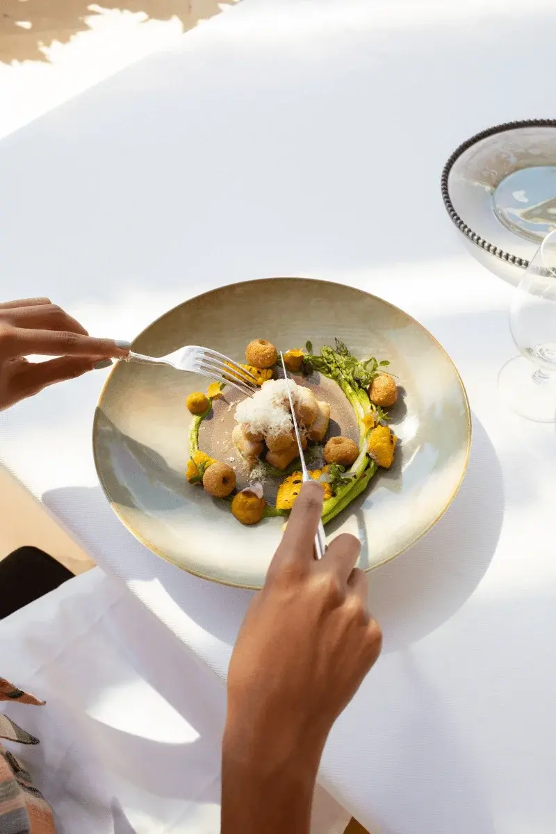 Beautifully plated starter course with seasonal ingredients
