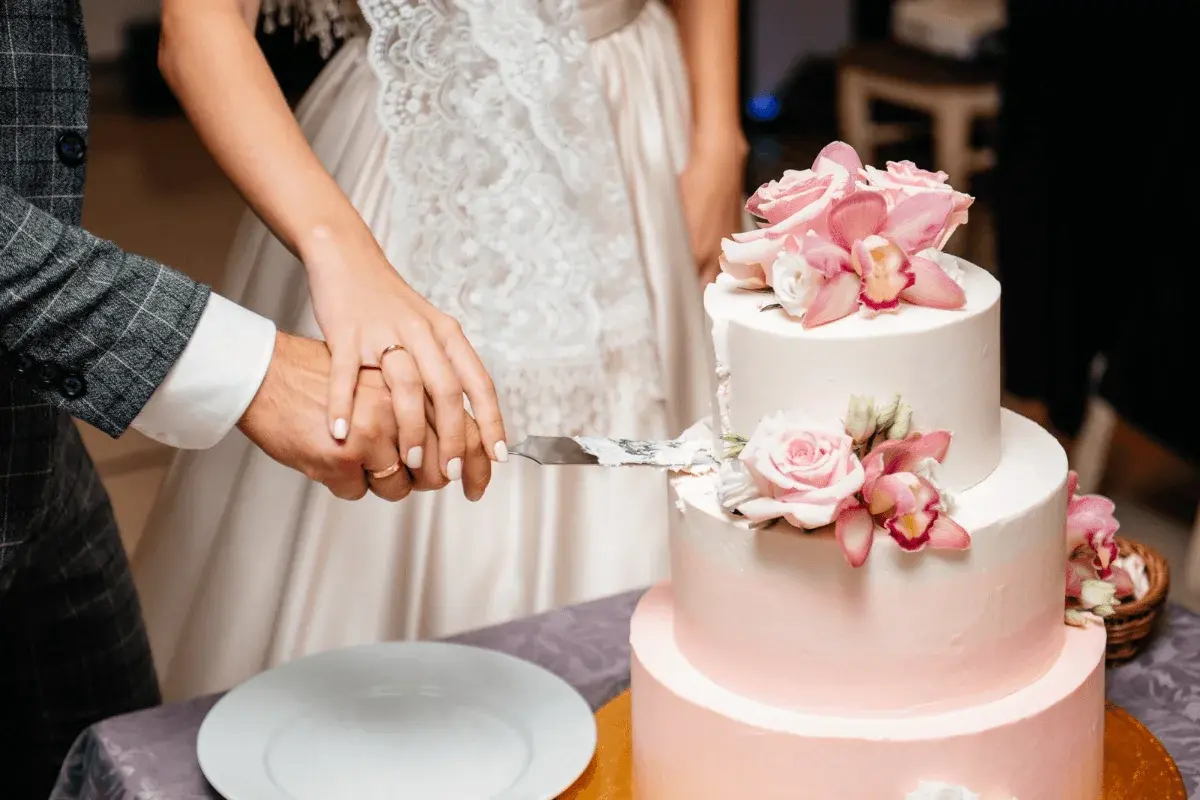 Cake cutting in The Dining Room, original cornicing above